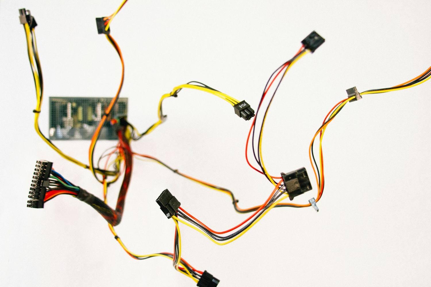 Mil-spec wire harness with crimped connectors laid out for assembly